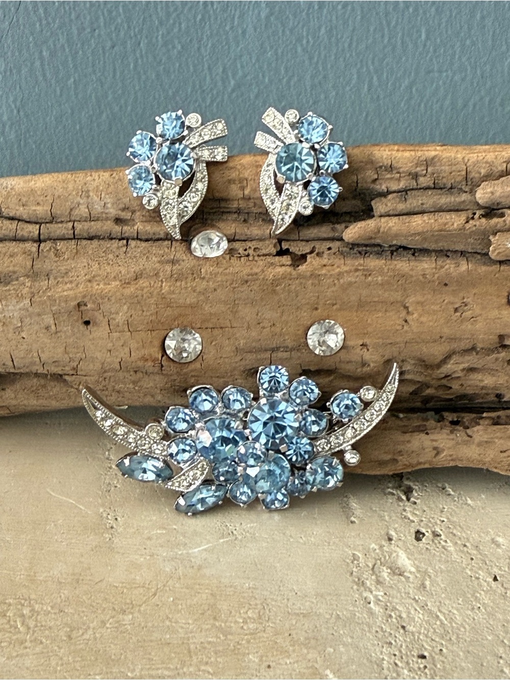 Vintage Eisenberg ICE Crystal Floral Brooch and Earring Set